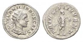 Philip II as Caesar, 244-247 Antoninianus circa 245, AR 23mm., 4.90g. M IVL PHILIPPVS CAES Radiate, draped and cuirassed bust r. Rev. PRINCIPI IVVENT ...