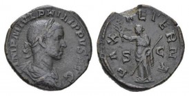Philip II, 247-249 Sestertius circa 246-249, Æ 29.5mm., 17.96g. IMP M IVL PHILIPPVS AVG Laureate, draped and cuirassed bust r. Rev. PAX AETERNA Pax st...