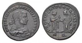 Diocletian, 284-305 Follis Lugdunum circa 308, billon 25mm., 4.95g. DN DIOCLETIANO BEATISS, laureate bust right, in imperial mantle. Rev. PROVIDENTIAE...