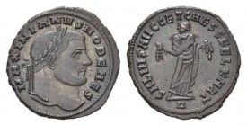 Galerius Maximianus as Caesar, 293-305 Follis Carthago circa 299-303, Æ 27mm., 10.18g. MAXIMIANVS NOB CAES Laureate head Rev. SALVIS AVGG ET CAESS FEL...
