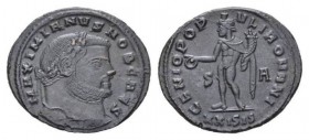 Galerius as Caesar, 293-305 Follis Siscia circa 300, Æ 30.5mm., 10.03g. MAXIMIANVS NOB CAES Laureate head r. Rev. GENIO POPVLI ROMANI Genius standing ...