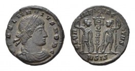 Delmatius caesar, 335-337 Follis Siscia circa 335 - 336, Æ 16mm., 1.69g. FL DELMATIVS NOB C Laureate, draped, and cuirassed bust right. Rev. GLORIA EX...