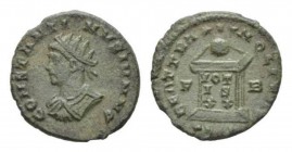 Constantine II, 337-340 Follis London circa 322 - 323, Æ 18.5mm., 2.80g. CONSTANTINVS IVN N C Radiate, draped and cuirassed bust left. Rev. BEATA TRA ...