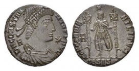 Constantius II, 337-361 Centennionalis Siscia circa 350, Æ 22.5mm., 6.04g. DN CONSTAN-TIVS PF AVG Diademed, draped and cuirassed bust r. Rev. CONCORDI...