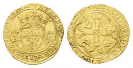 Montpelier, Charles VII, 1422-1461. Ecu 1422-1461, AV 27mm., 3.48g. Dupl. 511. Friedberg 307.

About extremely fine.