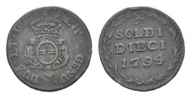 Genova, The Biennial Doges. 1528-1797. Da 10 Soldi 1794, Æ 20mm., 2.92g. MIR 330/3.

Very fine/Good very fine.