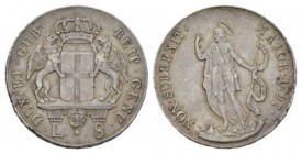 Genova, The Biennial Doges. 1528-1797. 8 lire 1797, AR 41mm., 33g. Crowned coat-of-arms. Rev. S. Giovanni Battista standing facing on rock set on dese...