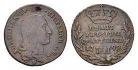 Orbetello, Ferdinando III, 1759-1803. Issue for Reali Presidi della Toscana. 4 Quattrini o Baiocco 1798, Æ 25mm., 6.10g. P.R. 3. Gig. 3.
 
 Scarse. ...