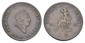 Palermo, Ferdinando III, 1759-1803 5 Grani 1815, Æ 31mm., 15.24g. MIR 649/3. Spahr 163.

About Very Fine.