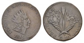 Palermo, Ferdinando III, 1759-1803 10 Grani 1815, Æ 36.5mm., 32.47g. MIR 648/3. Spahr 161.

About Very fine.