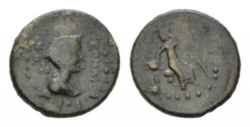 Sicily, Enna Hexas 200-150, Æ 17.5mm., 3.19g. Head of Hermes r. Rev. Hermes stan...