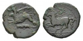 Sicily, Dionysios II, 367-357Syracuse Bronze 360-340, Æ 22.5mm., 6.78g. Griffin springing l.; below, grasshopper l. Rev. Horse prancing l.; above, sta...