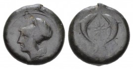 Sicily, Timoleon 344-336 Syracuse Litra 344-336, Æ 29.5mm., 33.40g. ΣYPA Head of Athena wearing Corinthian helmet l. Rev. Starfish between two dolphin...