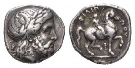 Kingdom of Macedon, Philip II, 359-336 Pella Tetradrachm 336-328, AR 24mm., 14.14g. Laureate head of Zeus r. Rev. Naked jockey on horseback r., holdin...