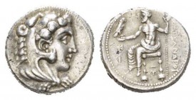 Kingdom of Macedon, Alexander III, 336-323 and posthumous issueMyriandros Tetradrachm 325-323 (life time issue), AR 25mm., 17.13g. Head of Heracles ri...