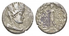 Phoenicia, Aradus Tetradrachm 83-82, AR 25.5mm., 14.97g. Turreted, veiled and draped bust of Tyche r. Rev. APAΔION Nike standing l. holding palm and a...