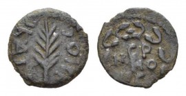Judaea, Porcius Festus, 59-62Jerusalem Prutah 58-59 (year 5 of Nero), Æ 15.5mm., 1.62g. NЄP/WNO/C in three lines within wreath. Rev. L Є KAIC–APOC Pal...
