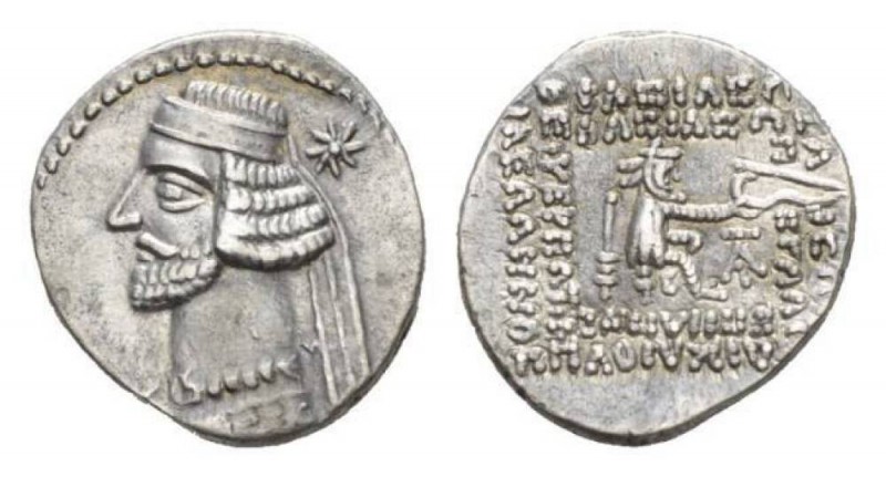 Parthia, Mithradates IV, Circa 58-53Ekbatana Drachm 58-53, AR 19mm., 3.88g. Diad...