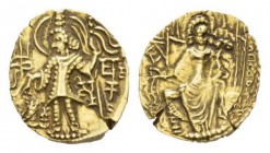 Bactria, Pu/Mahi. Circa 310-345 Stater 310-345, AV 19mm., 7.87g. King standing l., sacrificing at altar; behind, trident standard and in field, symbol...