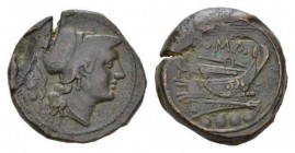 Triens Sicily circa 214-212, Æ 25mm., 12.72g. Helmeted head of Minerva r.; behind, four pellets. Rev. ROMA Prow r.; above, corn-ear and below, four pe...
