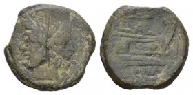 Corn-ear (third) series As Sicily circa 190, Æ 34mm., 28.36g. Laureate head of Janus; above, mark of value. Rev. Prow r.; above, corn-ear and before, ...