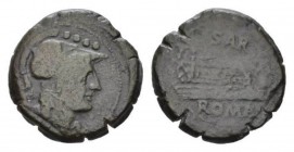 Sex. Atilius Saranus Triens 155, Æ 23.5mm., 9.66g. Helmeted head of Minerva r.; above, four pellets. Rev. Prow r.; above, SAR and before, four pellets...