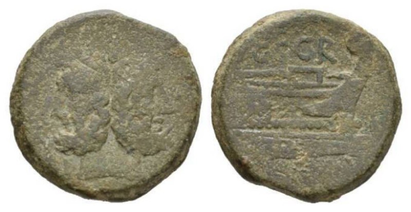 C. Scribonius As 154, Æ 30mm., 21.38g. Laureate head of Janus; above, mark of va...