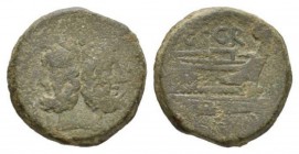 C. Scribonius As 154, Æ 30mm., 21.38g. Laureate head of Janus; above, mark of value. Rev. Prow r.; above, C·SCR and before, mark of value. Below, ROMA...