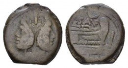 L. Saufeius As 152, Æ 29.5mm., 21.89g. Laureate head of Janus; above, mark of value. Rev. Prow r.; above, crescent /L·SAVF. Before, mark of value and ...