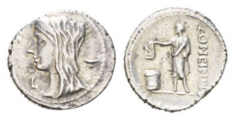 L. Cassius Longinus. Denarius 63, AR 21mm., 3.86g. Diademed and veiled head of V...