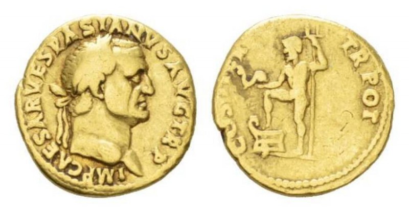 Vespasian, 69-79 Aureus Lugdunum 70, AV 18mm., 6.97g. Laureate head r. Rev. Nept...