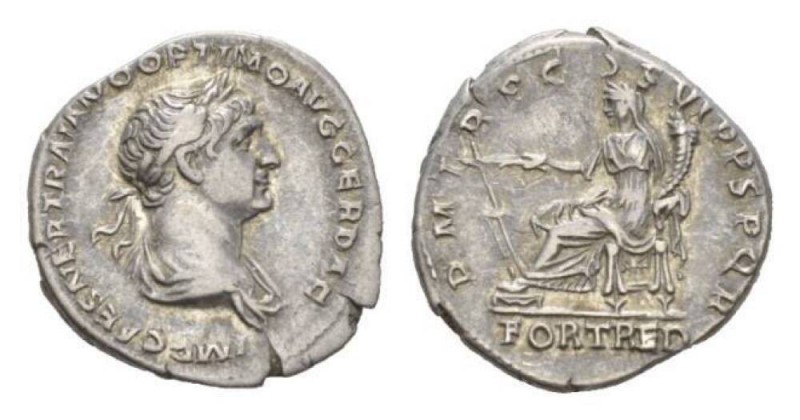 Trajan, 98-117 Denarius 114-116, AR 19mm., 3.31g. IMP CAES NER TRAIANO OPTIMO AV...