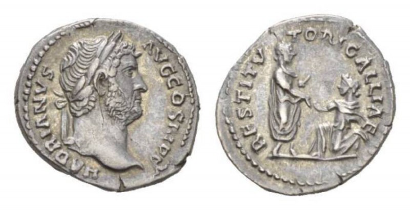 Hadrian, 117-138 Denarius 134-138, AR 19mm., 3.25g. HADRIANVS AVG COS III P P La...