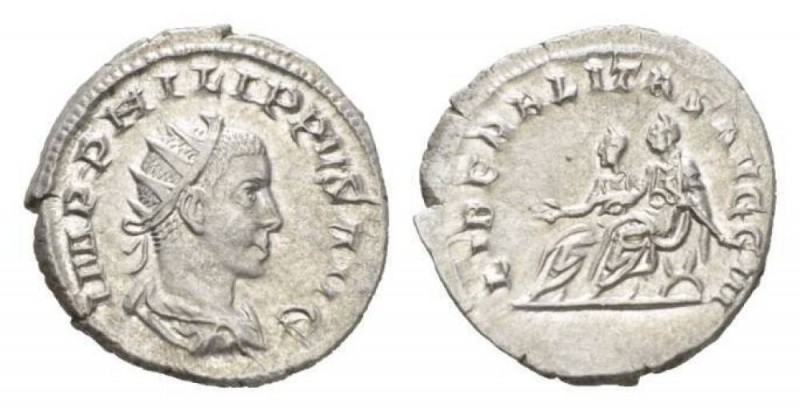 Philip II, 247-249 Antoninianus 248, AR 22mm., 3.89g. IMP PHILIPPVS AVG Radiate,...