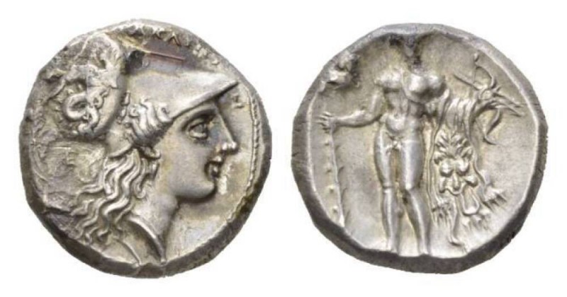 Lucania, Heraclea Nomos 281-278, AR 20mm., 7.85g. Helmeted head of Athena r. Rev...