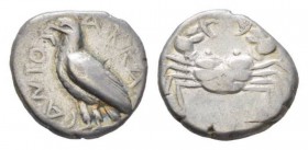Sicily, Agrigentum Didrachm 510-480, AR 21.5mm., 8.56g. ΑΚΡΑΣ/ΑΝΤΟΣ Eagle standing l. Rev. Crab. SNG ANS 912. Jameson 501.

Very Fine.

 

In ad...