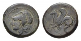 Sicily, Dionysios I, 405-367 Syracuse Litra 400-390, Æ 20.5mm., 7.92g. ΣYPA Helmeted head of Athena l. Rev. Hippocamp l., wearing bridle. Calciati 45....
