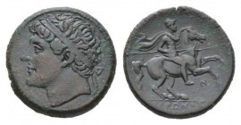 Sicily, Hieron II, 275-215 Syracuse Bronze 230-215, Æ 27.5mm., 18.28g. Diademed head of Hieron l., behind Δ. Rev. Horseman galloping r., holding spear...