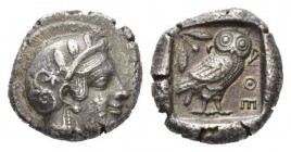 Attica, Athens Tetradrachm circa 455, AR 25.5mm., 16.80g. Head of Athena r., wearing crested helmet decorated with olive leaves and spiral palmette. R...
