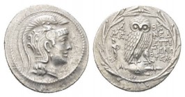 Attica, Mened(emos), Epigen(es), and Eury(kleides), magistratesAthens Tetradrachm 135-134, AR 32mm., 16.75g. Helmeted head of Athena Parthenos r. Rev....