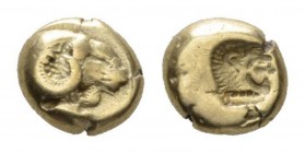 Lesbos, Mytilene Hecte 521-470, EL 10.5mm., 2.51g. Ram's head l. Rev. Head of Heracles incuse. Bodenstedt 18.

Very Fine.