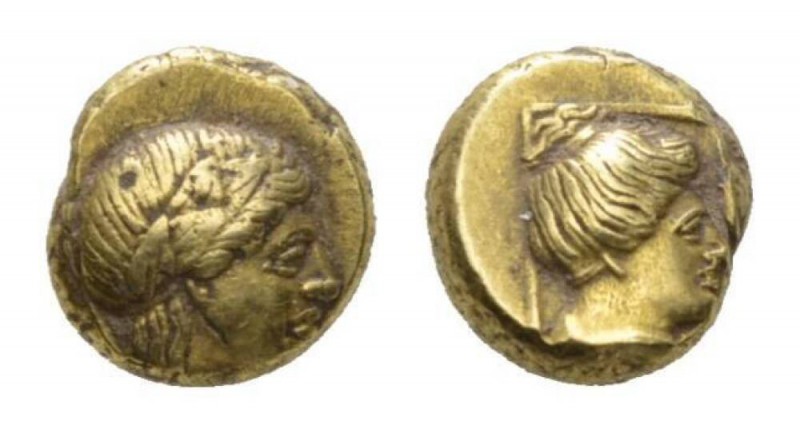 Lesbos, Mytilene Hecte 377-326, EL 10.5mm., 2.54g. Laureate head of Apollo r. Re...