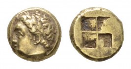 Ionia, Phocaea Hecte 387-326, EL 10.5mm., 2.51g. Laureate head of youthful Heracles l.; below neck truncation, seal. Rev. Quadripartite incuse punch. ...