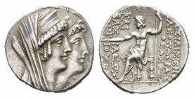 The Seleucid Kings, Antiochus VIII and Cleopatra Thea, 125-121Antiochia ad Orontem Tetradrachm 125-120, AR 29mm., 16.29g. Jugate busts right of Cleopa...