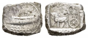 Phoenicia, Uncertain KingSidon Dishekel 435-425, AR 29mm., 28.17g. Phoenician galley under sail left; below, waves. Rev. King of Persia and driver in ...