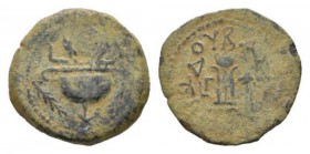 Judaea, Herod I the Great, 40-4Samaria (Sebaste?). Eight Prutot 38-37, Æ 25mm., 7.07g. Helmet with cheek guards surmounted by star; palm branches flan...