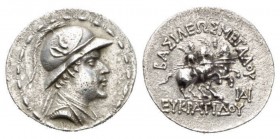 Bactria, Eucratides I, circa 171 – 145 Balkh Tetradrachm 171-145, AR 35mm., 16.89g. Draped bust of Eucratides r., wearing horned helmet; all within be...