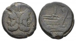 Anchor (first) series As 209-209, Æ 32.5mm., 30.72g. Laureate head of Janus; above, mark of value. Rev. Prow r.; above, mark of value. In r. field, an...