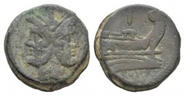 As After 211, Æ 32mm., 36.40g. Laureate head of Janus; above, mark of value I. Rev. Prow r.; above, mark of value, I. In exergue, ROMA. Sydenham 143. ...