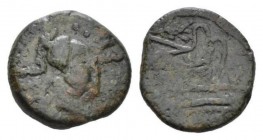 Triens Sicily circa 214-212, Æ 25mm., 11.10g. Helmeted head of Minerva r.; behind, four pellets. Rev. ROMA Prow r.; above, corn-ear and below, four pe...